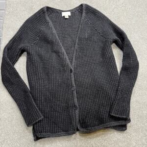 Lou Tricot Cashmere Knit Cardigan Gray Charcoal Womens Small Made in USA Waffle
